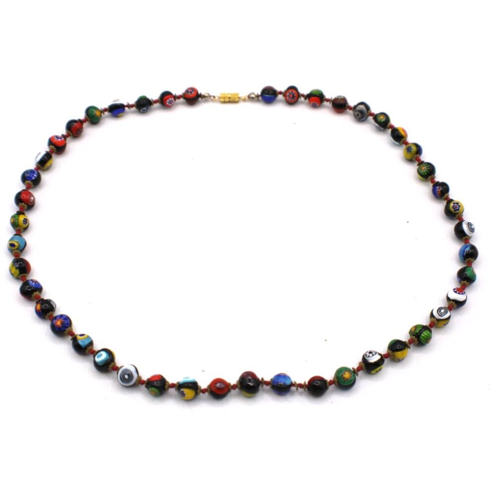 Venetian Millefiori Italian Glass Murano Bead Necklace Screw Clasp 22" Vintage - Picture 2 of 9